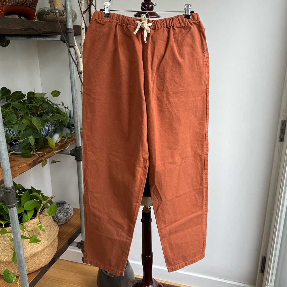 NWOT IJJI Unisex Cotton Canvas Drawstring Pants in Terracotta, L